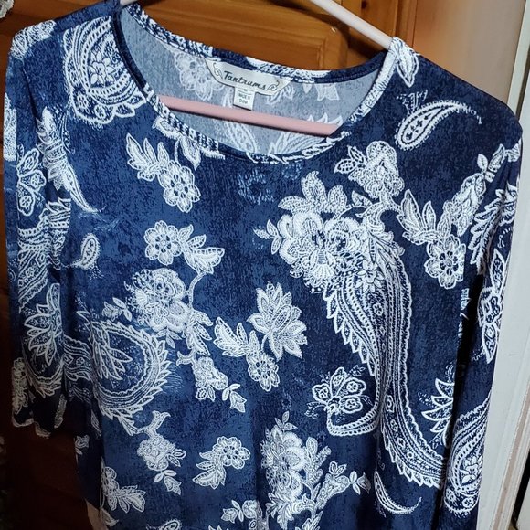 PRINT TOP W/LACE & CHIFFON HEM NWOT - Picture 3 of 5